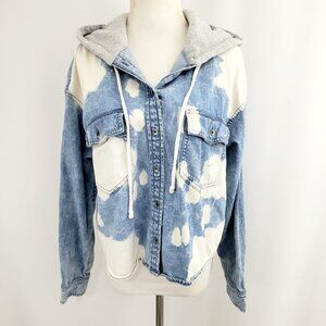 American Eagle Cropped Denim Hoodie Jacket MEDIUM Tie Dye Pockets Cotton Blend